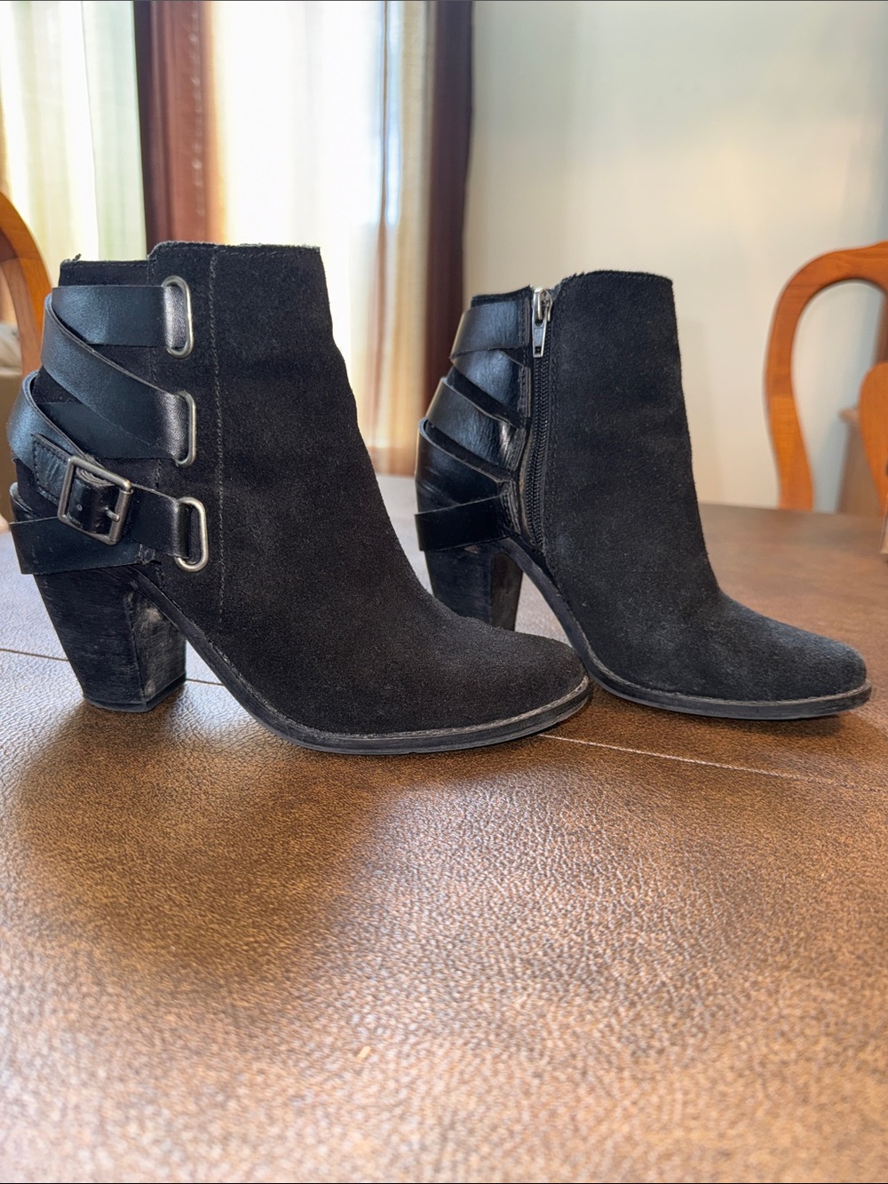 Dolce Vita Black Suede Ankle Booties with Buckle Straps, Sz 6